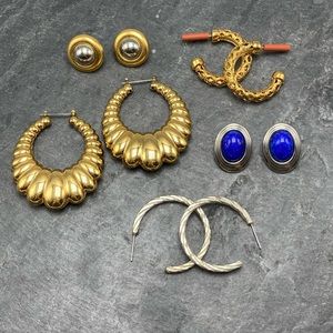 PIERCED Vintage women’s bundle 5x pairs earrings gold enamel hoops